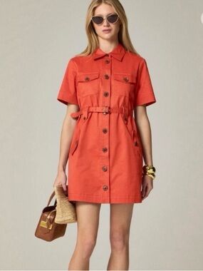 J. Crew Cotton Twill Trench dress stretch Size6 ItemC1665 2025 RedSand NWT